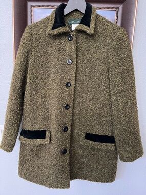 Harve Benard Vintage Boucle Peacoat Jacket Moss Green/Black Trim Women's Size 8